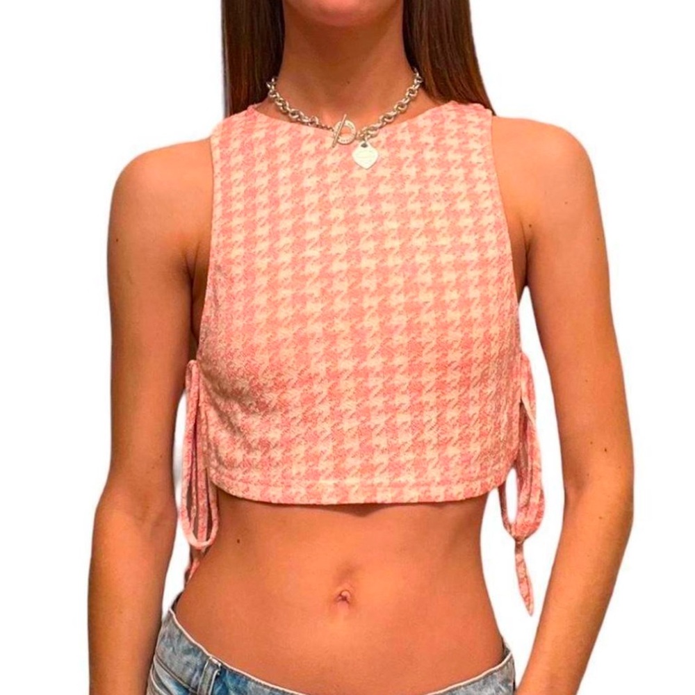 Zara Pink Tie Front Crop Tank Top